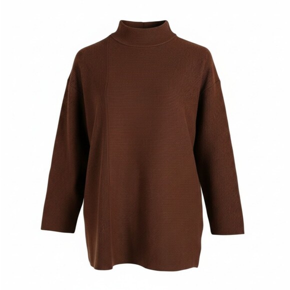 BTFBM Ribbed Mock Neck Long Sleeve Women’s Top Small Brown Casual Pullover - Picture 1 of 12